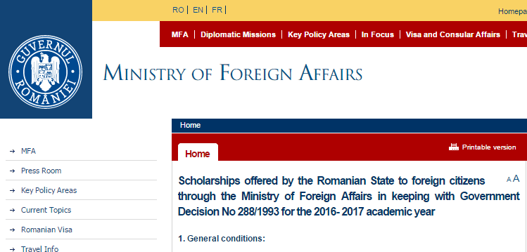 Scholarships Offered by the Romanian State to Foreign Citizens